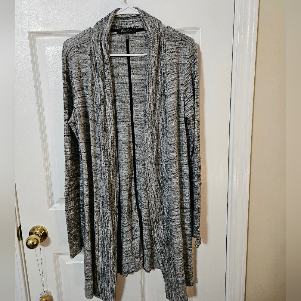 Grey/black heathered long sleeve long sweater cardigan